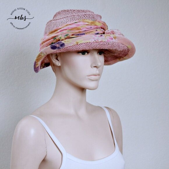 Barbara Ellen Floral Ribbon Bowler Sun Hat Pink‎ Women One Size main image 4